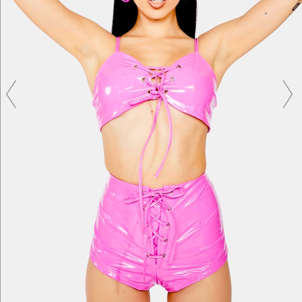 Dolls kill Bubble gum pink hot shorts set.
